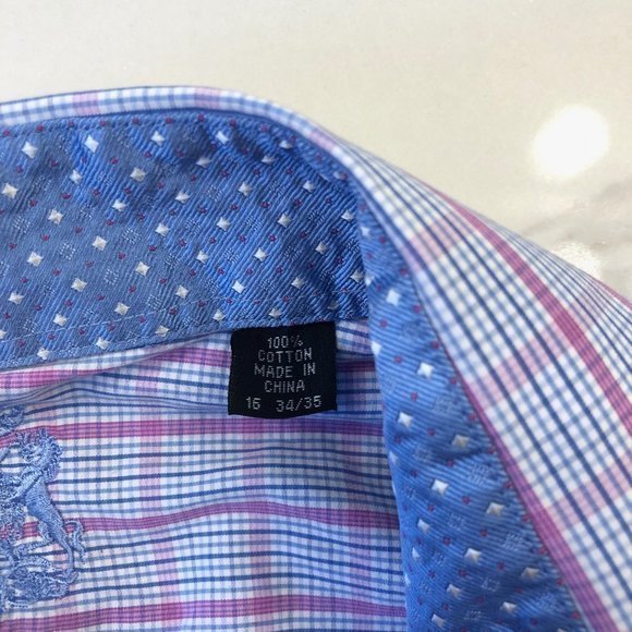 English Laundry Men's Button Up Shirt Large Striped Blue and‎ Pink - Picture 6 of 7